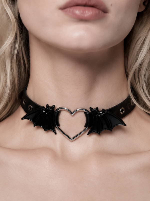 Gothic Bat Wing Heart Choker Necklace