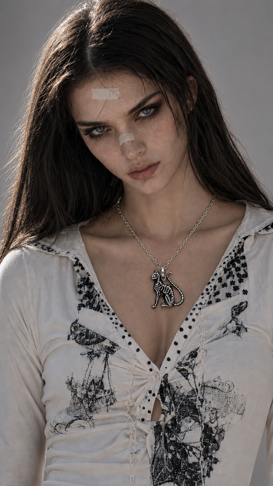Mini Cat Skeleton Necklace Gothic Bone Pendant For Women