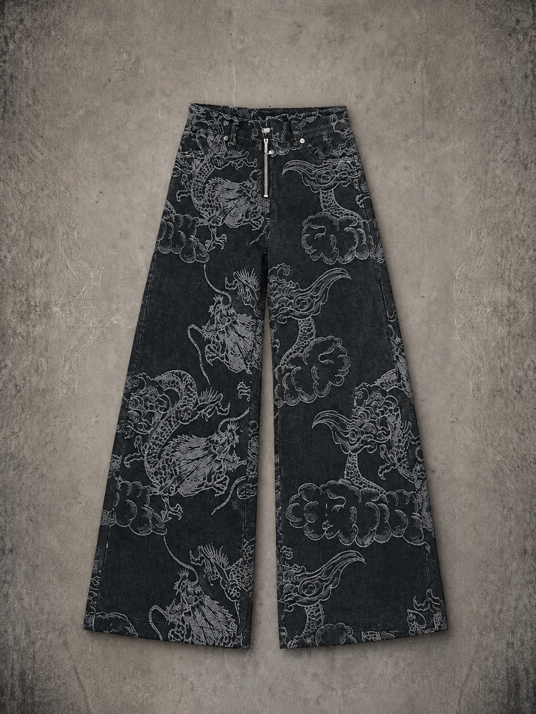 Gothic Dragon Print Baggy Jeans – Harajuku Y2K Aesthetic Denim