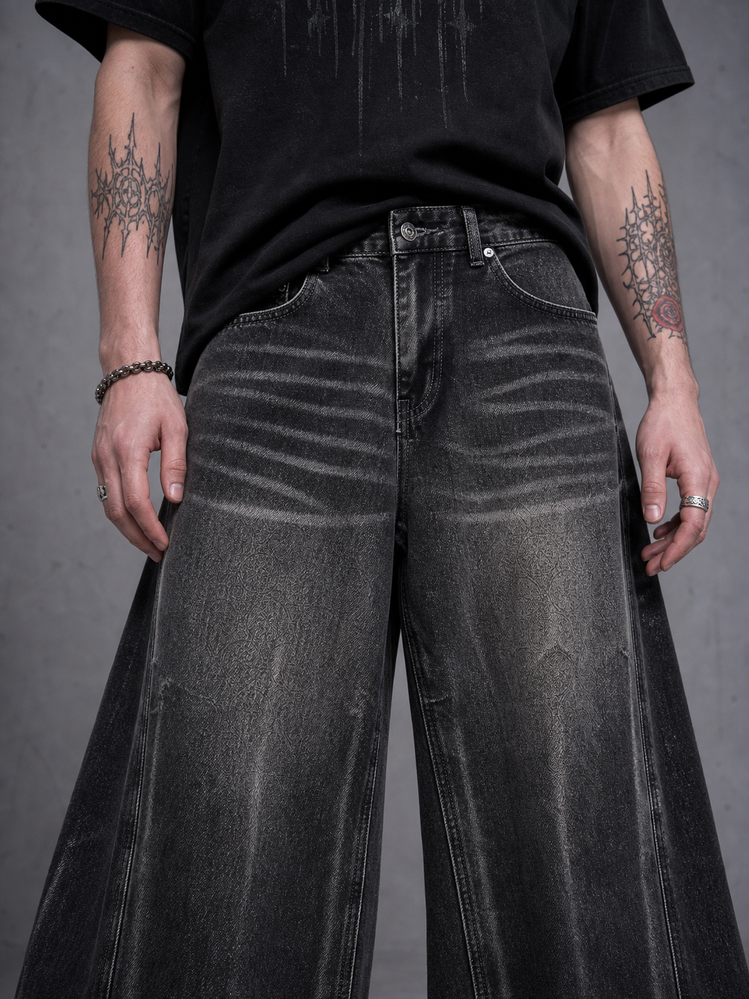 Men‘s Gothic Washed Black Straight Leg Jeans
