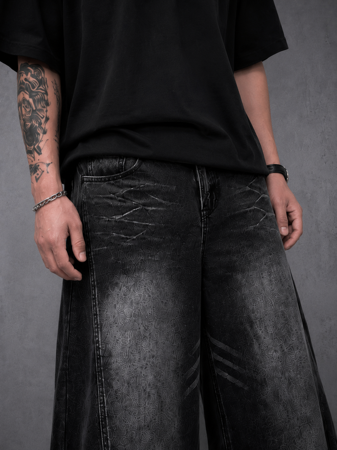 Men‘s Gothic Washed Black Baggy Jeans