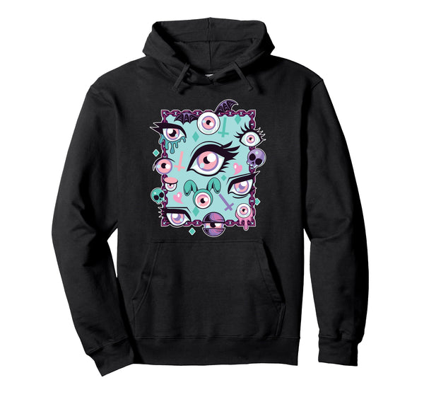 Pastel Goth Eyes Aesthetic Vaporwave Hoodie - Aesthetic Graphic Men Women