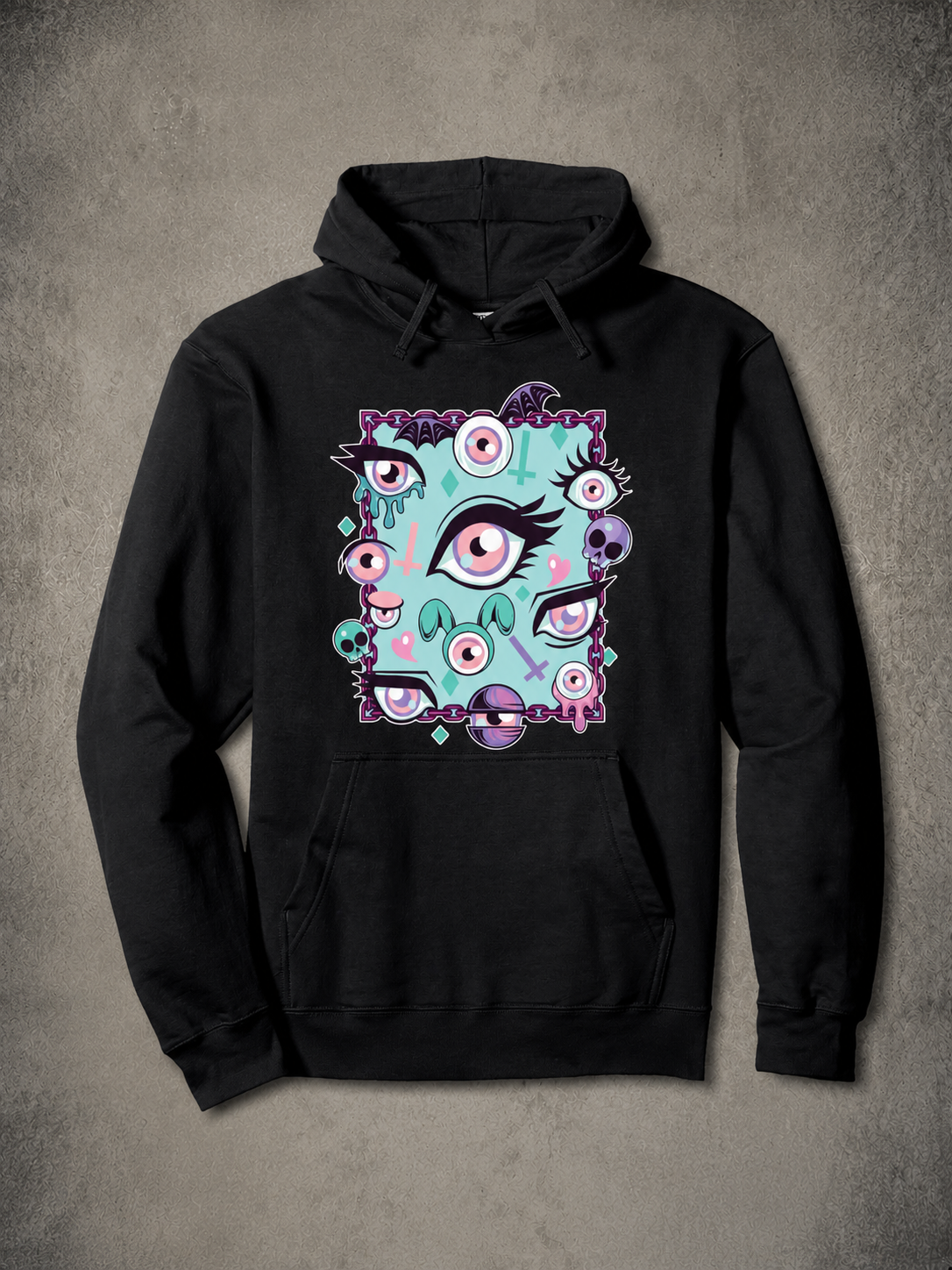 Pastel Goth Eyes Aesthetic Vaporwave Hoodie - Aesthetic Graphic Men Women