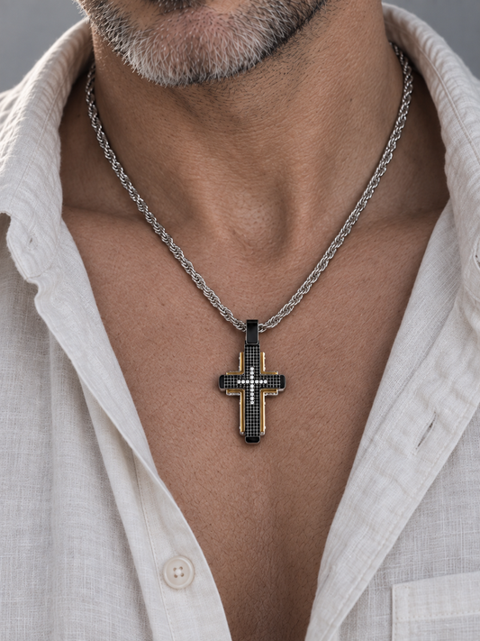 Black & Gold Cross Necklace