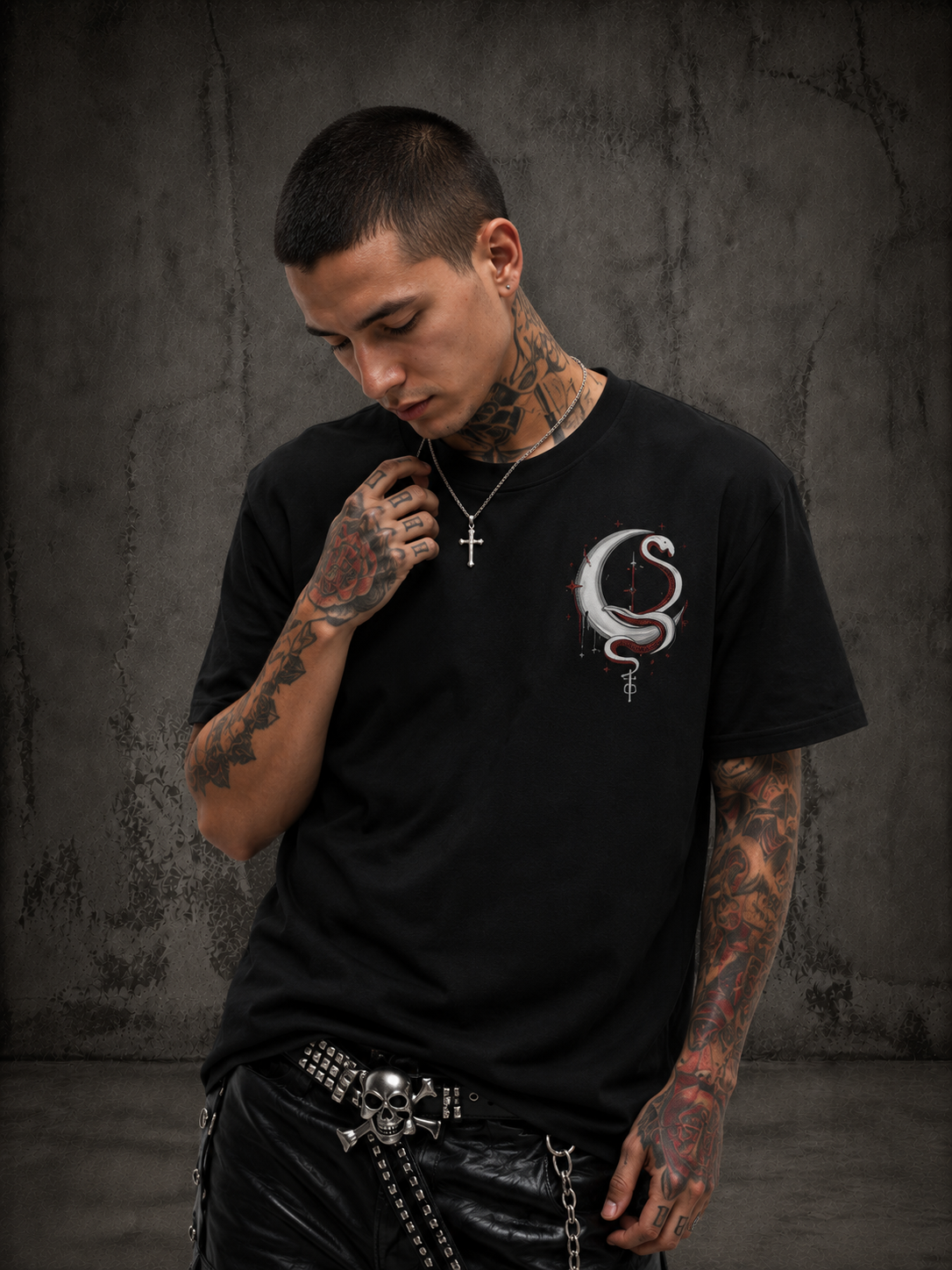 Goth Graphic T-Shirt – Moon Snake Star (Black)