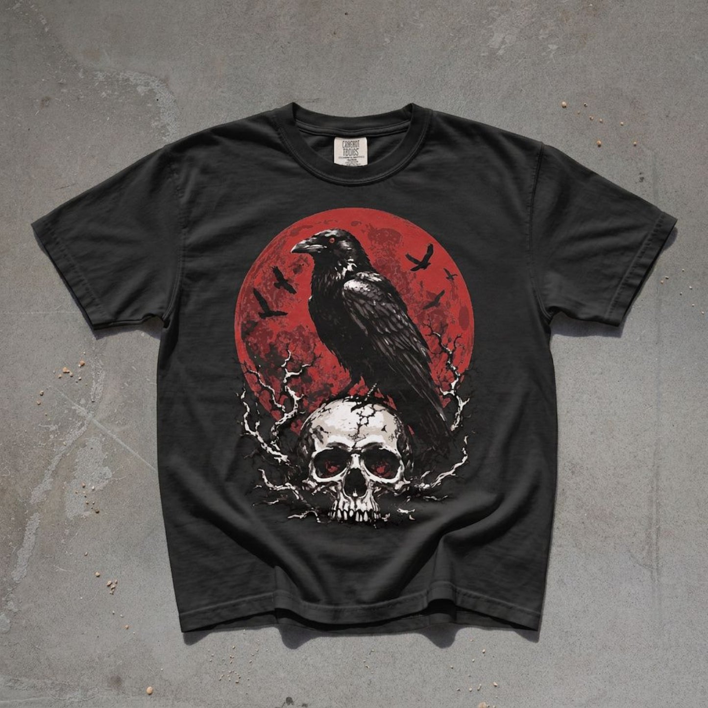 Goth Raven Skull Graphic T-Shirt (Black)