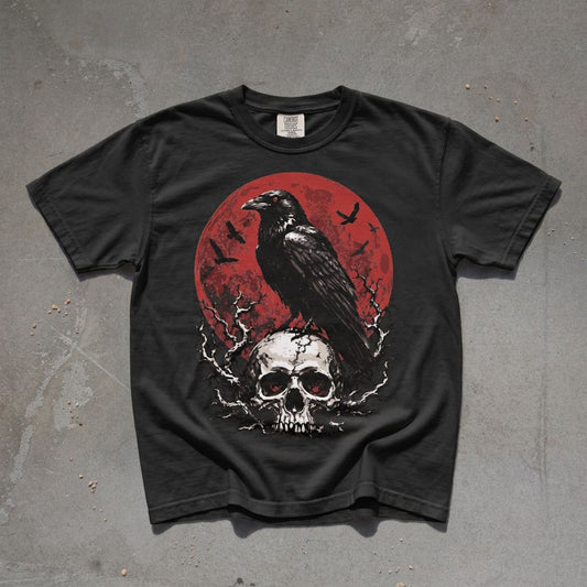 Goth Raven Skull Graphic T-Shirt (Black)