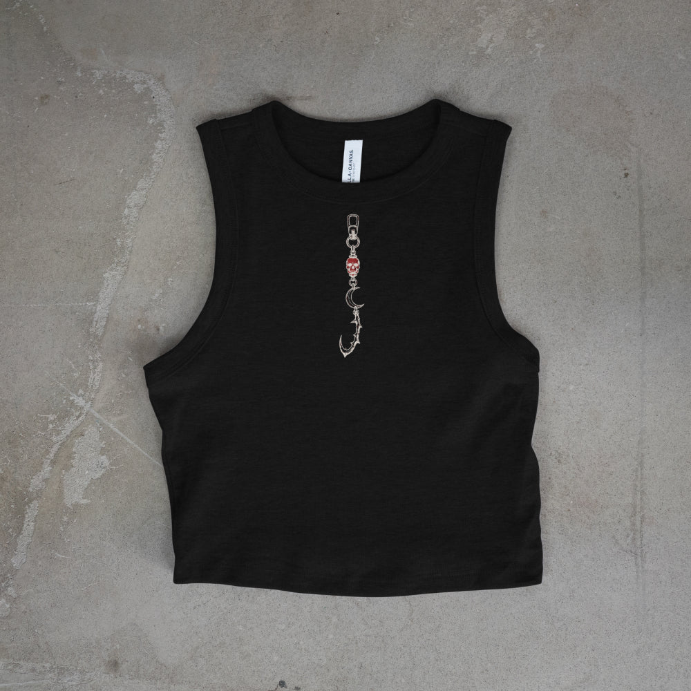 Goth Skull Charm Crop Tank Top (Black)