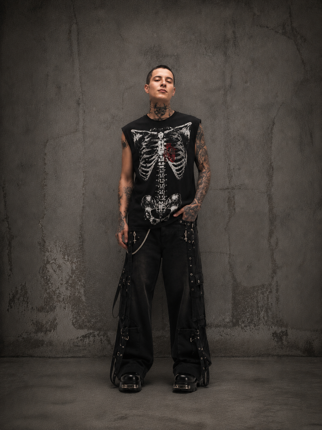 Goth Spine X-Ray Skeleton Scan Tank Top (Black)