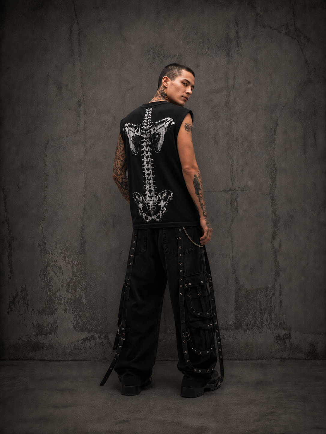 Goth Spine X-Ray Skeleton Scan Tank Top (Black)